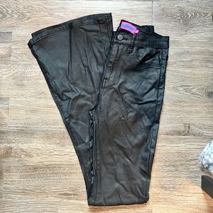 Black Edikted Luna Faux Leather Flare Jeans. Size S.